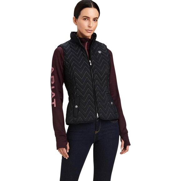 Ariat Women's Equestrian Black Quilted Vest Chevron Stitching & Full Zip Sz XXL - Picture 2 of 7